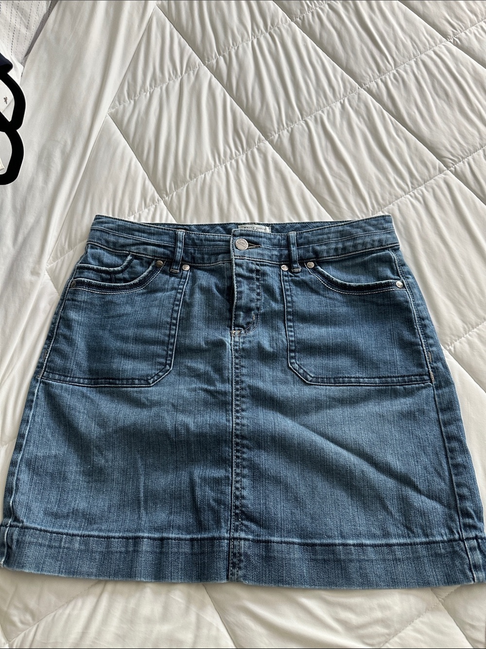 White House Black Market Blue Denim Mini Skirt with Front Patch Pockets